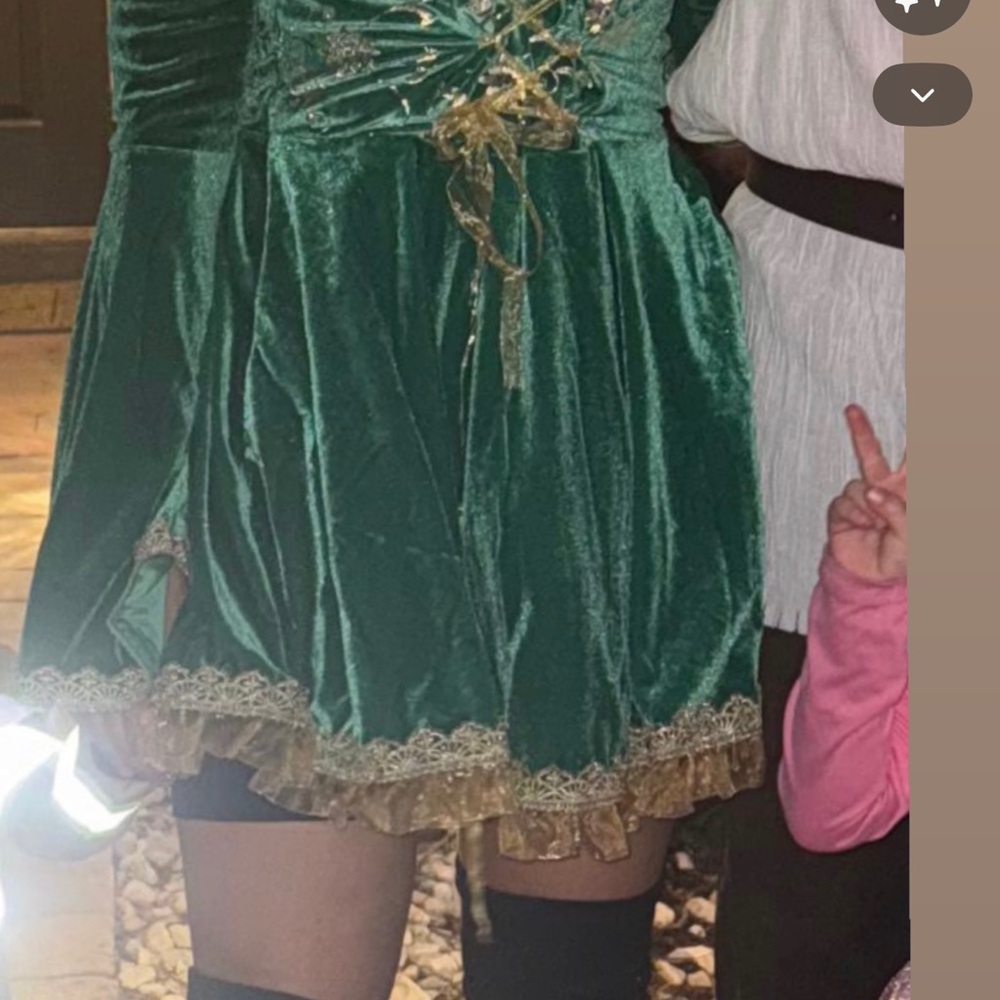 Velvet Green Corset Dress with Gold Trim